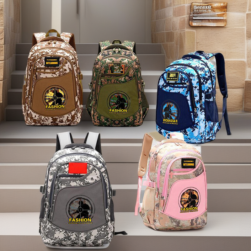 Camouflage Large Capacity School Backpack for Summer Camp - Outdoor Leisure Multi-Level Bag